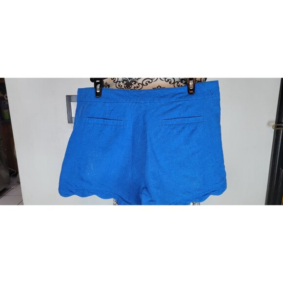 Cynthia Rowley Short Womens Size 10 Chino Scalloped Hem Solid Linen Blue - Picture 4 of 11